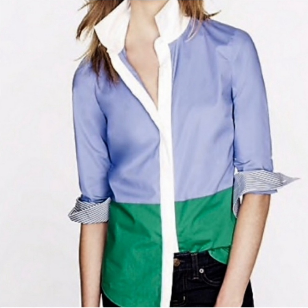 {J. Crew Factory} Haberdashery Colorblock Button Down Shirt - Women's Large NWT
